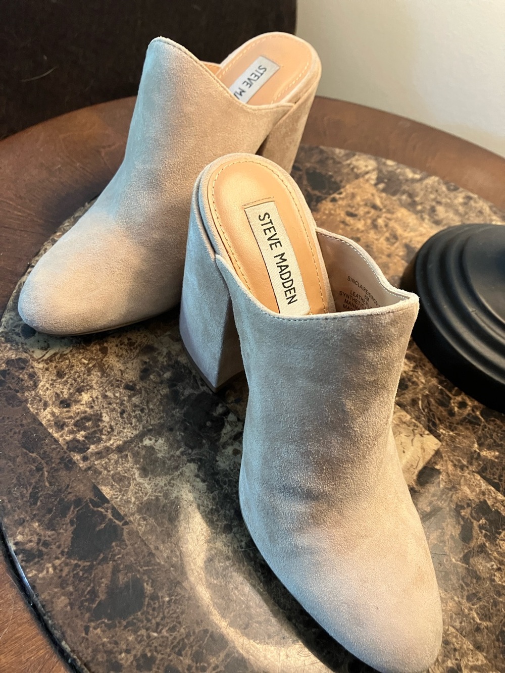 Steve Madden Beige Suede Block Heel Mules